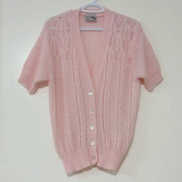 Miss Sparks Sweaters - Miss Sparks Pink Short Sleeve Knit Cardigan Sweater Size M Made in Britain